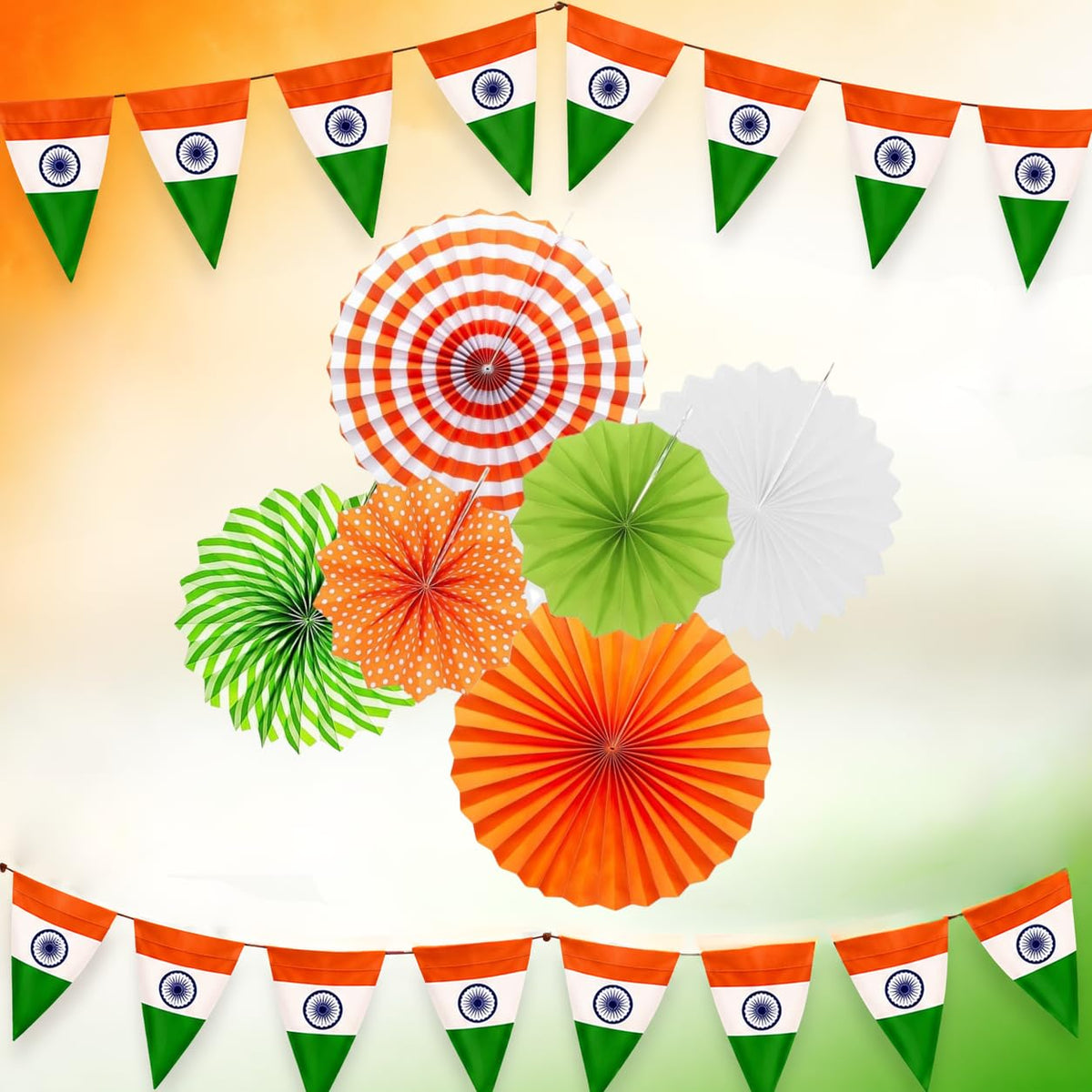 Fi  Flick In 18 Pcs Independence Day Decoration Kit With Banner (Cardstock) & Paper Fans