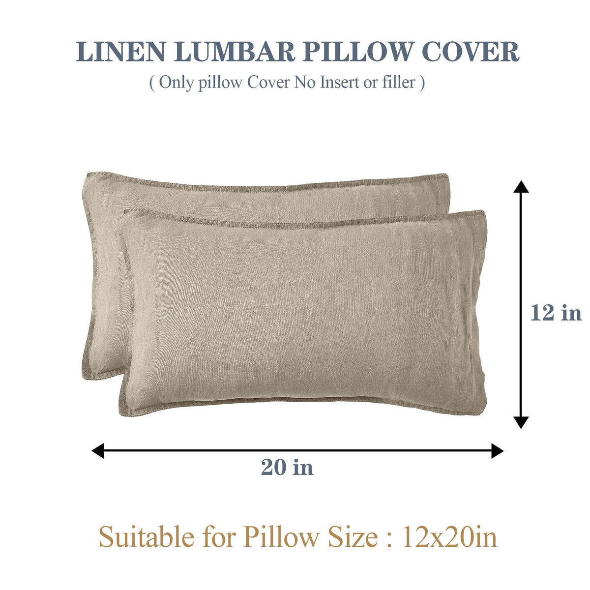 Simple&Opulence 100% Linen Lumbar Pillow Cover 12 X 20 Inches Set Of 2 Rectangular Decorative Throw Cushion Cover For Couch Sofa Bed Living Room Office Soft Breathable Farmhouse - Linen