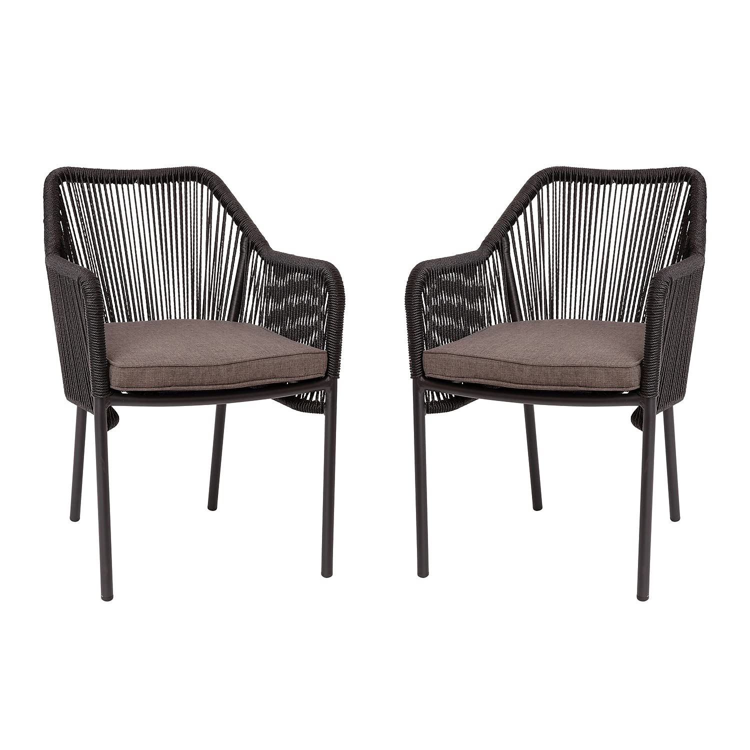Flash Furniture Kallie Set of 2 Indoor/Outdoor Stacking Club Chairs with Arms - UV Resistant Woven Black Seat & Back - Gray Zipp