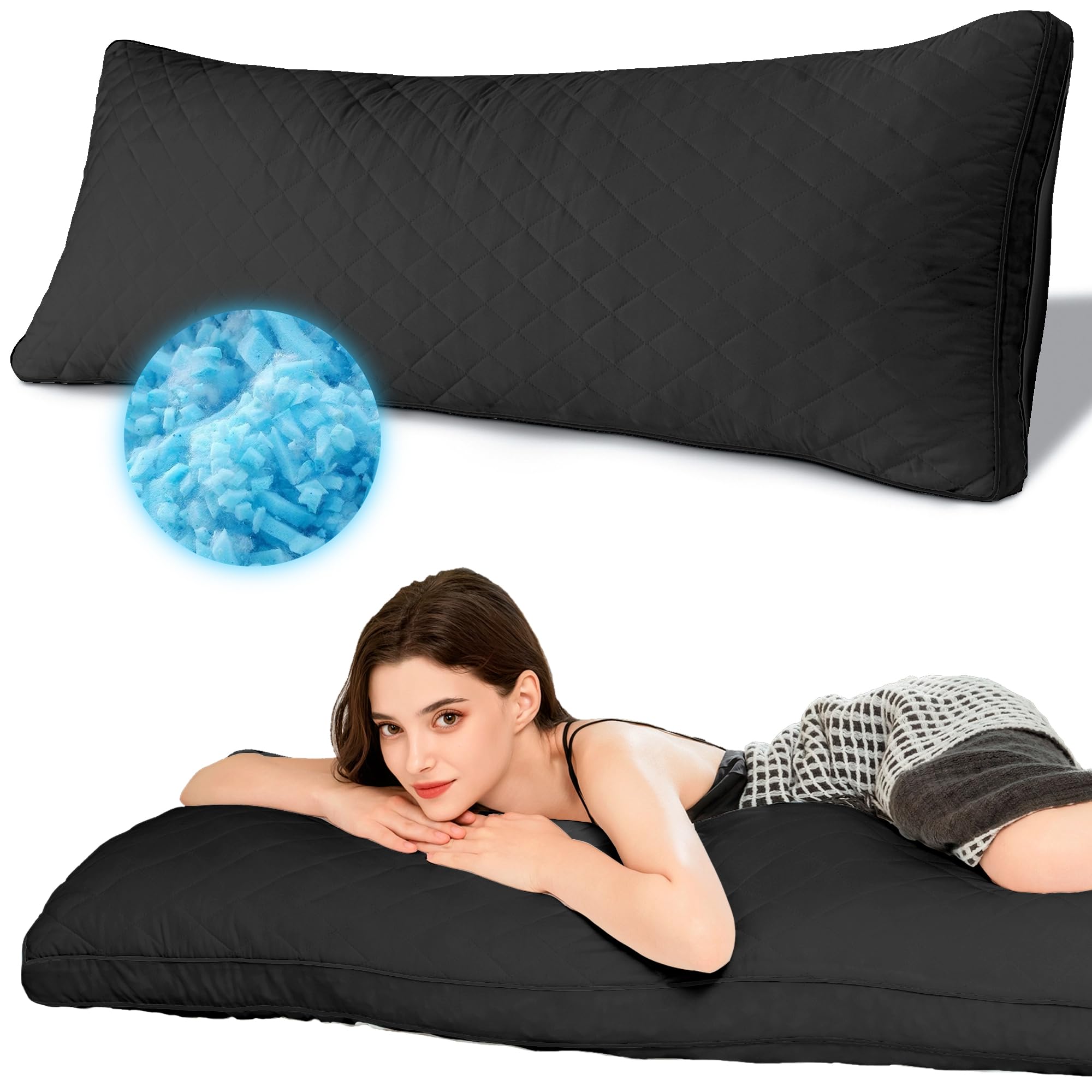 Ubauba Memory Foam Body Pillow, Full Large Body Pillows For Adults, Firm & Fluffy Long Bed Pillows For Sleeping (20X54 Inch, Bla