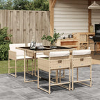 vidaXL 5 Piece Patio Dining Set - Beige PE Rattan, Cushions, Tempered Glass Tabletop, Foldable Chairs for Garden, Backyard, Patio
