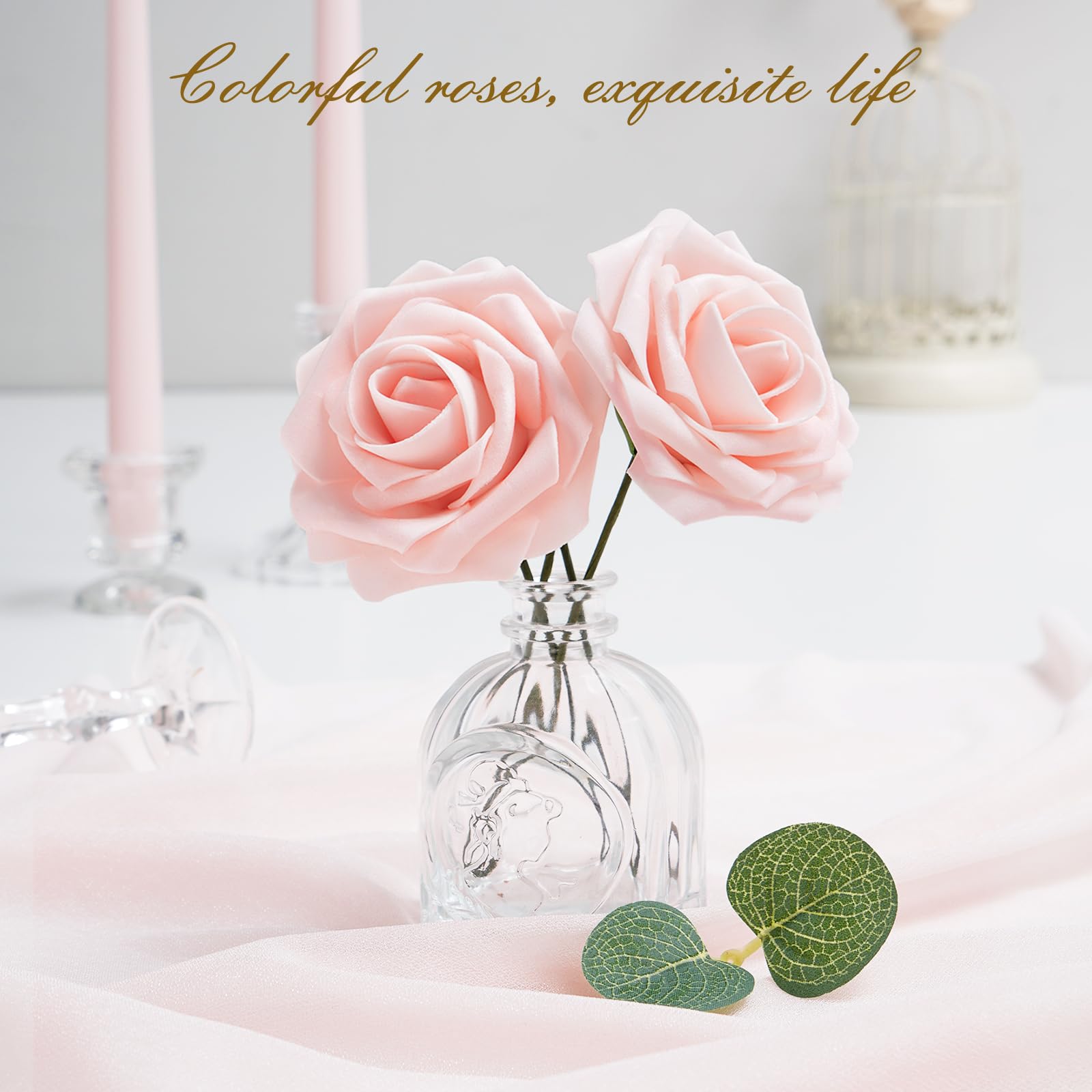 Bleum Cade 36Pcs Artificial Flowers Fake Roses With Stems, Pink Boxed Foam Roses For Diy Bouquets Centerpieces Wedding Party Arr