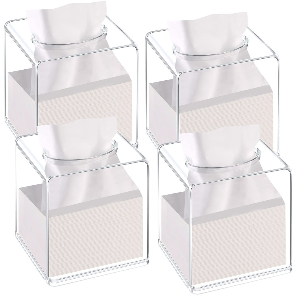 4 Pack Acrylic Tissue Box Cover Square Clear Tissue Box Holder Acrylic Cube Napkin Dispenser Box for Bathroom Bedroom Kitchen Ca