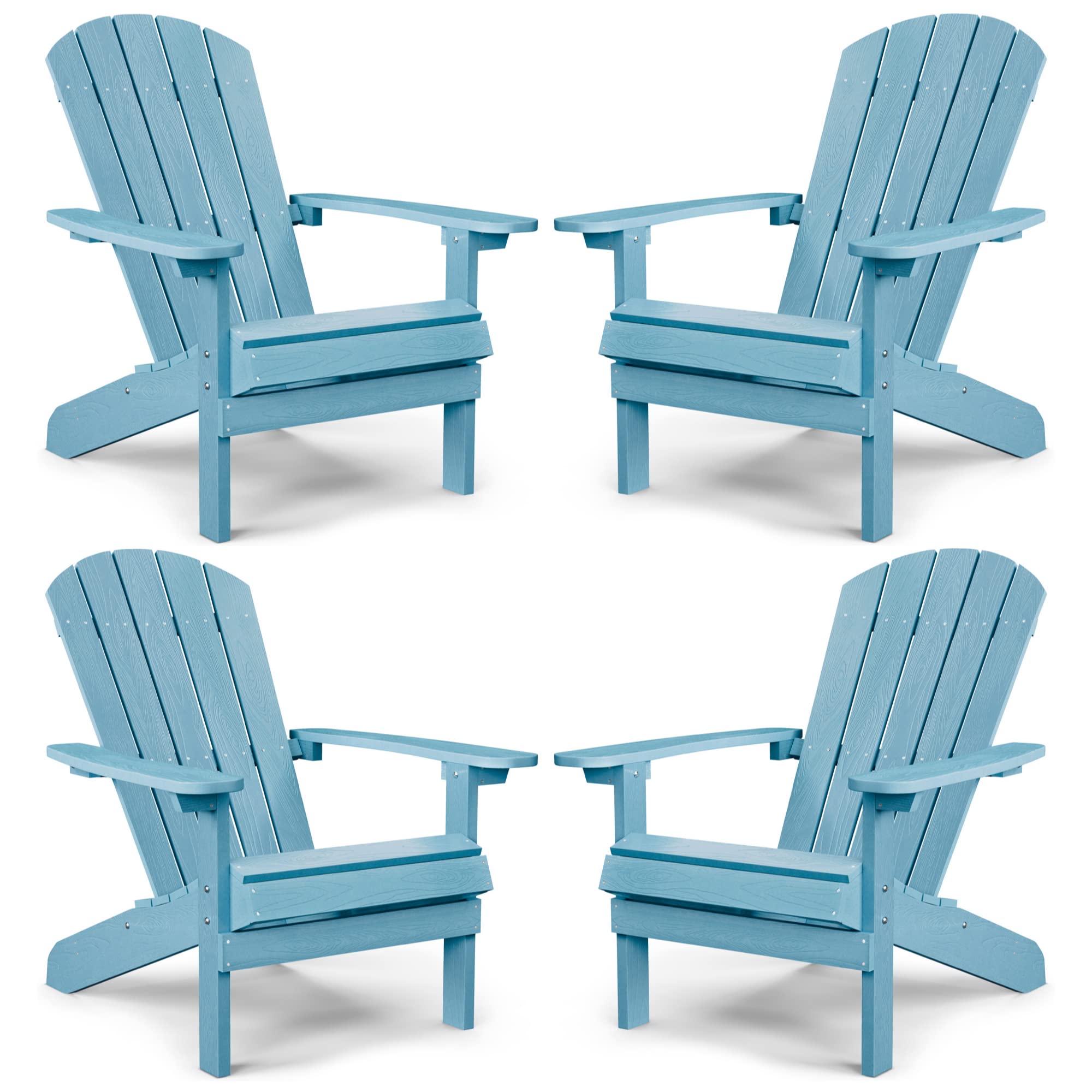 Yefu Adirondack Chairs Set Of 4 Plastic Weather Resistant-Blue, Modern Poly Lumber Outdoor Chairs Like Real Wood, Widely Used In Outdoor, Patio, Deck, Outside, Fire Pit Garden, Campfire Chairs