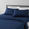 Amazon Basics Lightweight Super Soft Easy Care Microfiber 4-Piece Bed Sheet Set with 14-inch Deep Pockets, Queen, Navy Blue, Sol