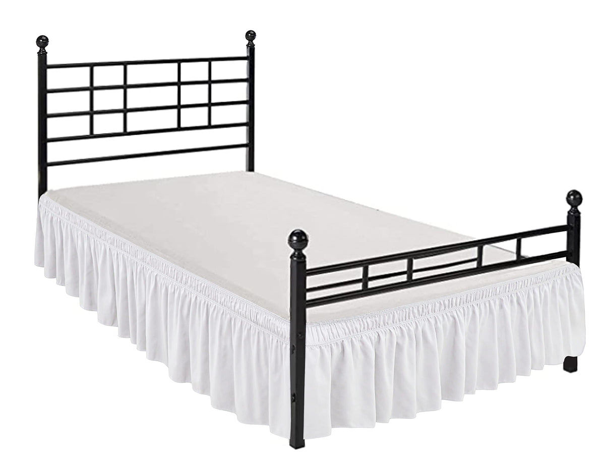 Biscaynebay Wrap Around Bed Skirts With Split Corners For Queen Beds 16' Drop, White Elastic Dust Ruffles Easy Fit Wrinkle & Fade Resistant Silky Luxurious Fabric Solid Machine Washable