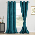 DWCN Teal Velvet Blackout Curtains - 96 Inches Long Tieable Window Curtains Panels Grommet Design Thick Fabric Thermal Insulated