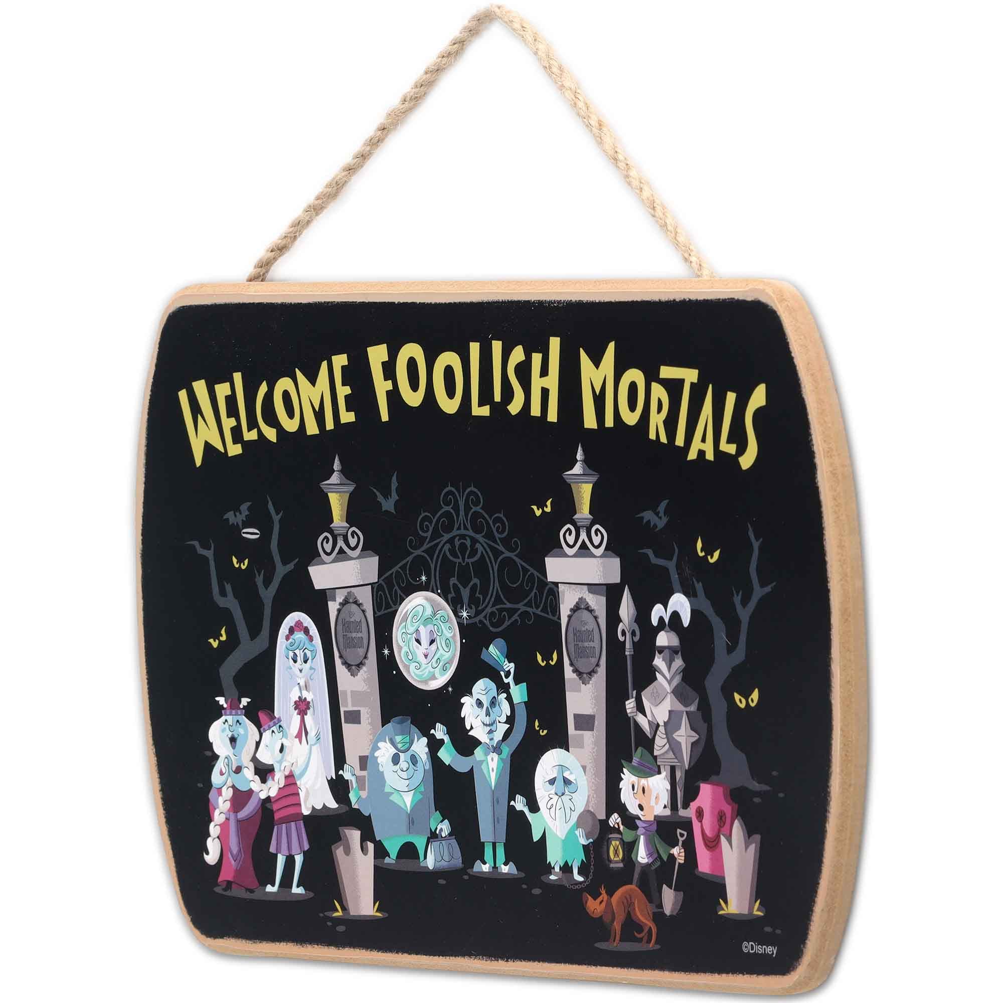 Open Road Brands Disney Haunted Mansion Welcome Foolish Mortals Hanging Wood Wall Decor - Fun Halloween Sign For Home Decorating