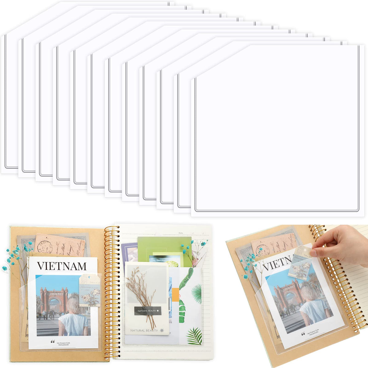 Tinlade Adhesive Clear Corner Pockets 6 X 6 Inch Sticky Pocket Sleeves Self Adhesive Planner Pockets Adds Extra Storage Space To