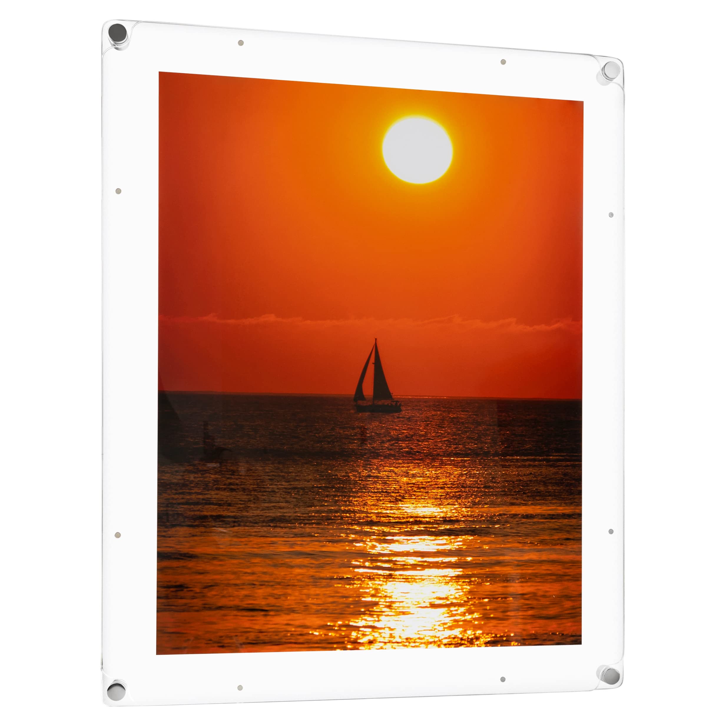 ArtToFrames 22x28 Inch Magnetic Acrylic Frame with Chrome Standoffs for Wall Mounting and Removable Acrylic Front, Full Frame Si