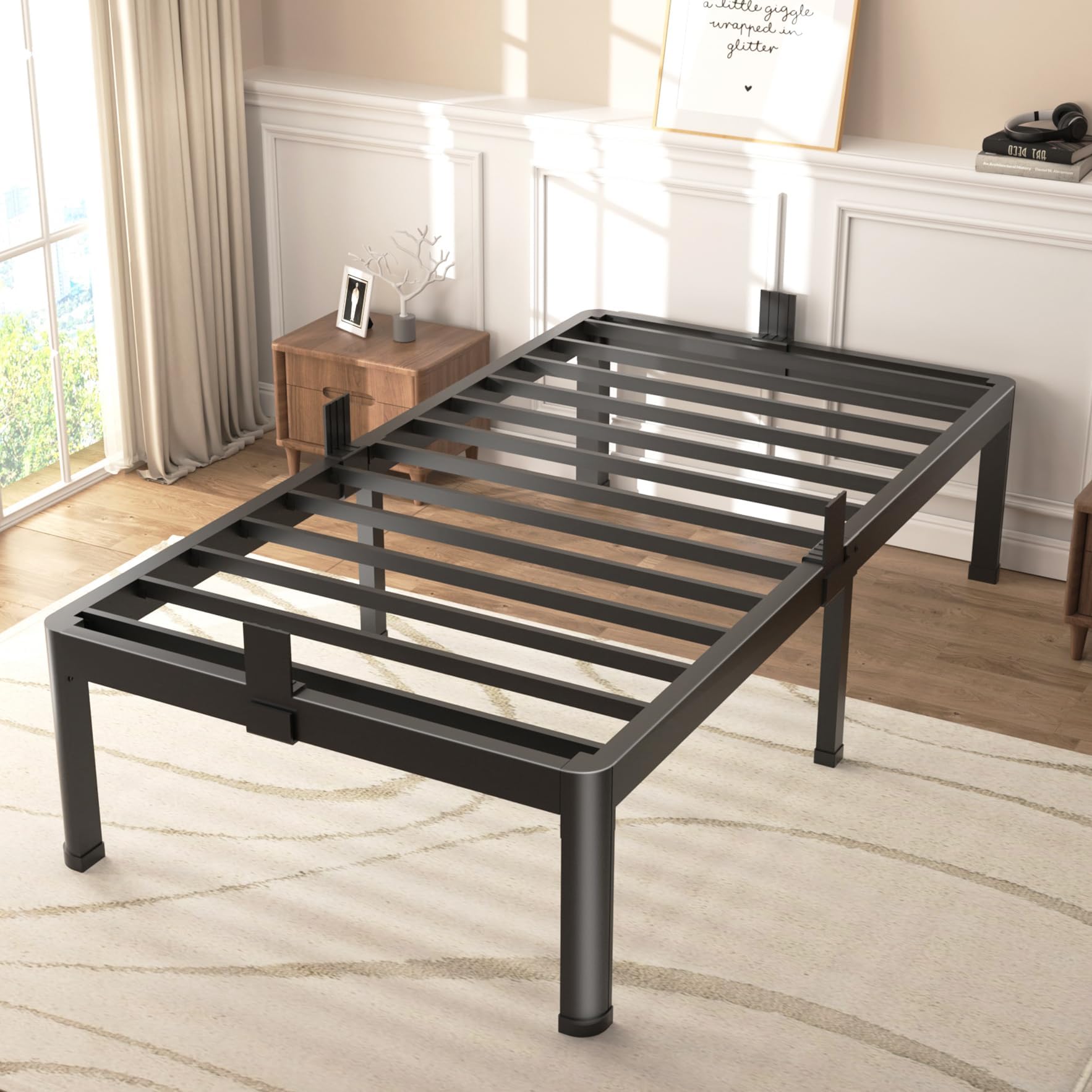 Fuiobyvv Twin Bed Frames With Round Corner Edge Legs, 14 Inch High 3500 Lbs Heavy Duty Metal Platform Bed Frame Twin Size, No Bo