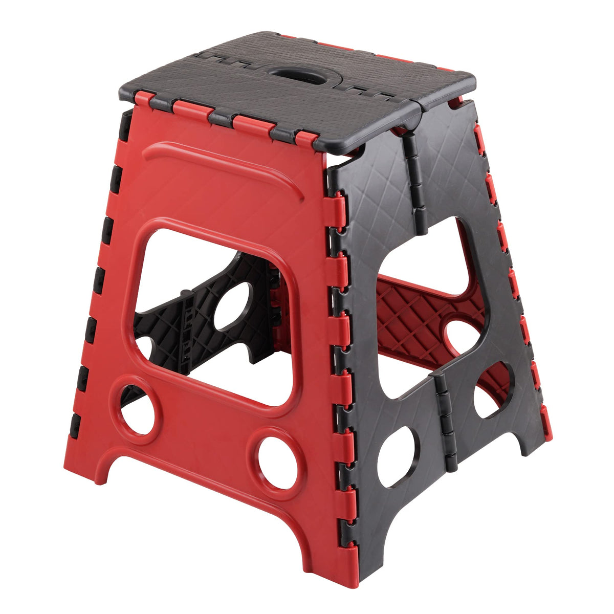Primelife Folding Stool 18 Inch  Red Color | Heavy Duty Plastic 120 Kg Capacity | Multi Purpose For Kitchen, Bathroom & Garden