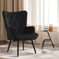 Furnimart Black Velvet Accent Chair Mid Century Modern Living Room Chairs; Comfy Armchair Leisure Vanity Guest Wingback Chair fo
