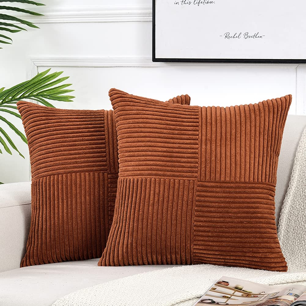 Fancy Homi 2 Packs Rust Decorative Throw Pillow Covers 16X16 Inch For Living Room Couch Bed, Rustic Farmhouse Boho Home Decor, S