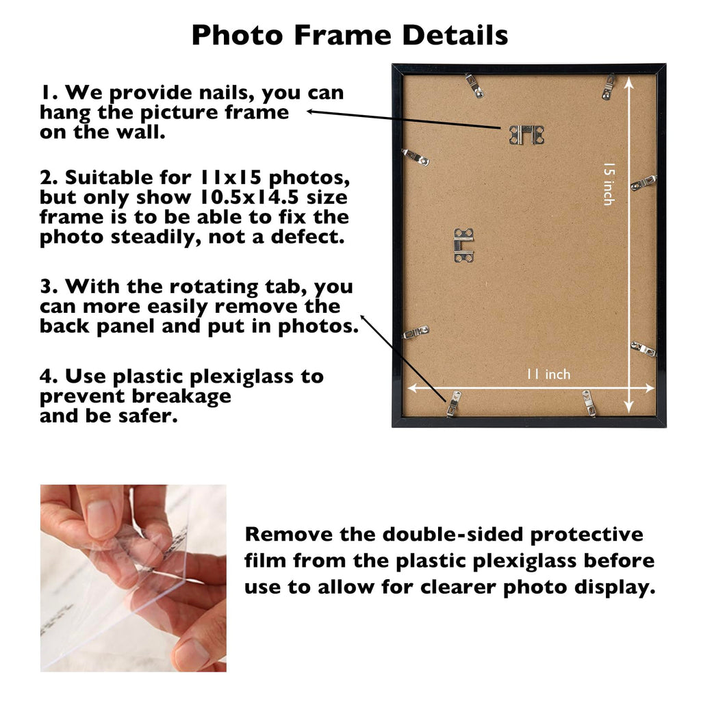 Jcjmy 11X15 Black Picture Frame Set Of 6, Horizontal And Vertical Formats For Wall Hanging, 11 X 15 Wall Gallery Poster Photo Fr