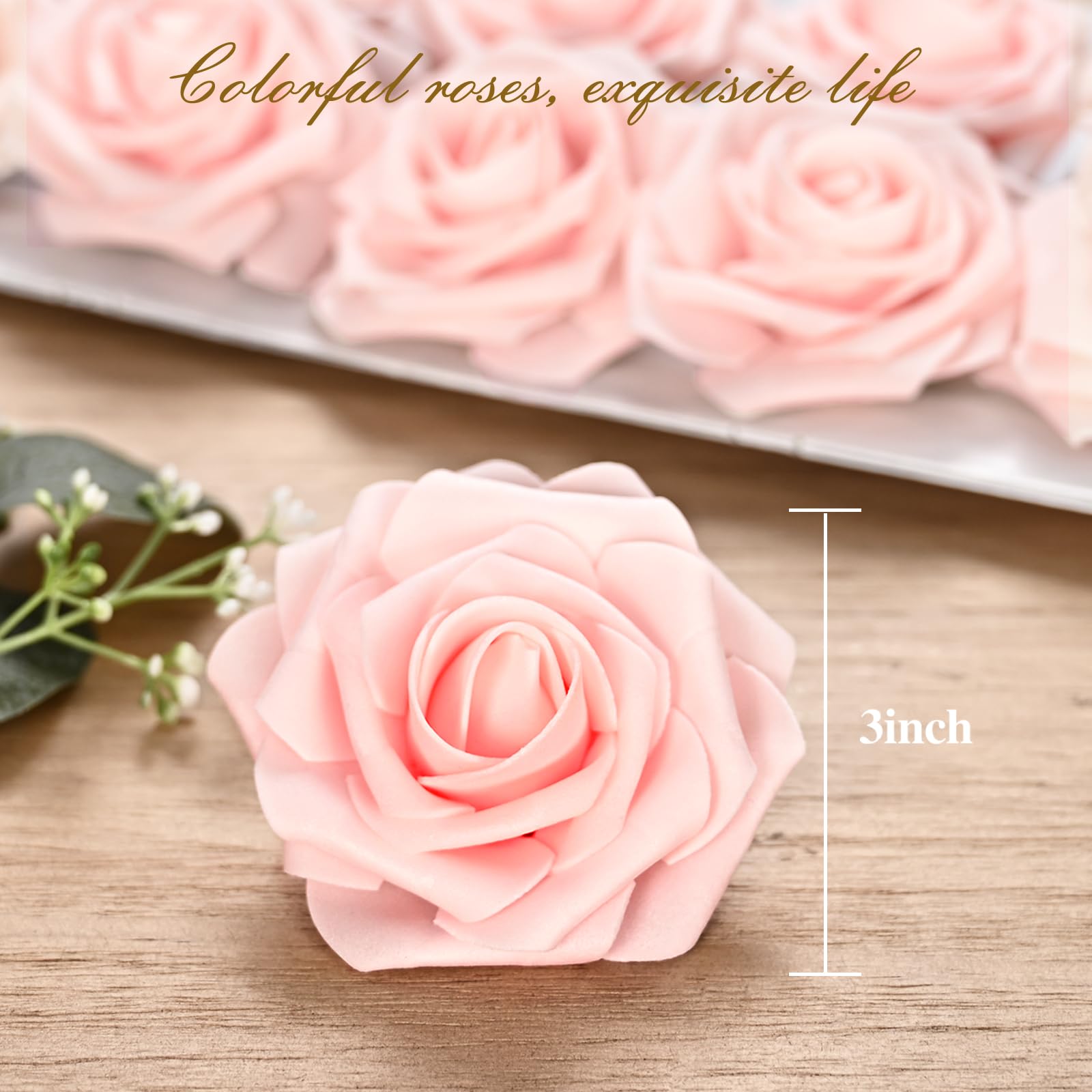 Bleum Cade 36Pcs Artificial Flowers Fake Roses With Stems, Pink Boxed Foam Roses For Diy Bouquets Centerpieces Wedding Party Arr
