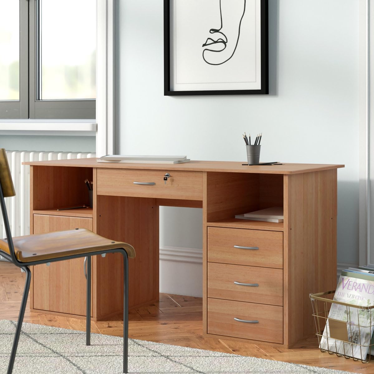 Grand Furnish Engineering Wood Office And Computer Table With Classic Style, Brown
