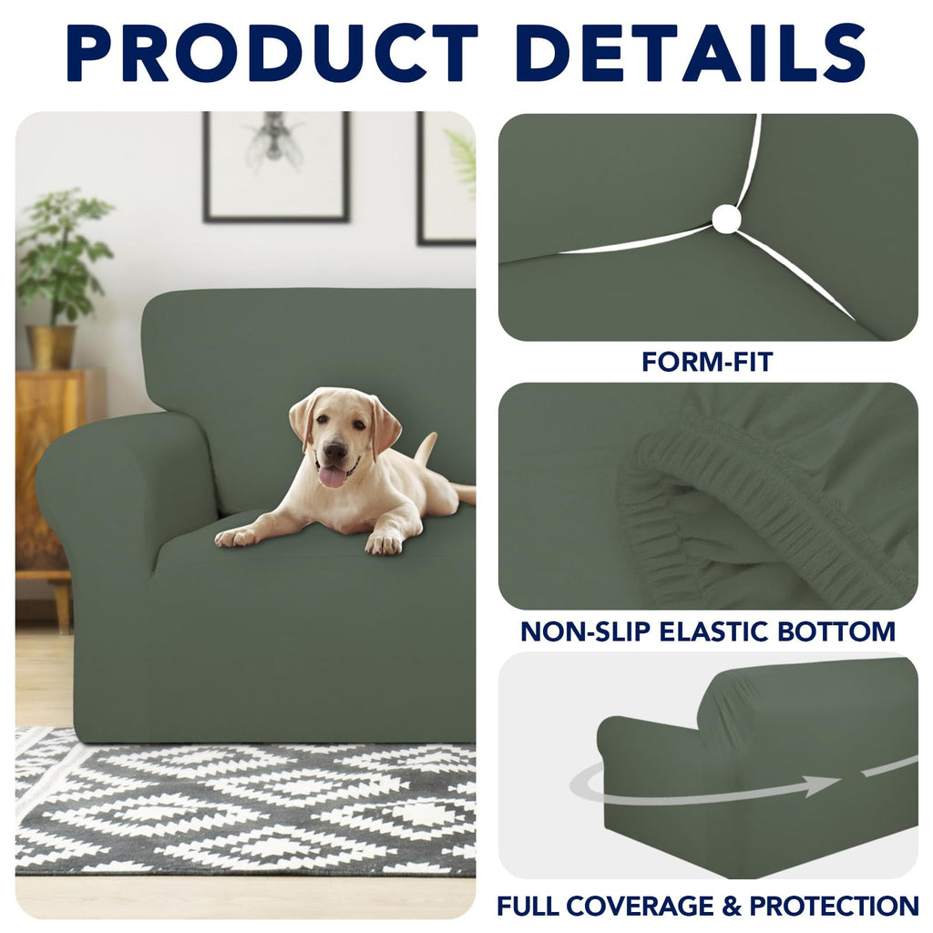 Purefit 100% Dual Waterproof Couch Cover Slipcovers For Couches And Sofas - Stretch Non Slip Fleece Sofa Covers Washable, Leakproof Furniture Protector For Kids, Pets, Dog (Sofa, Greyish Green)