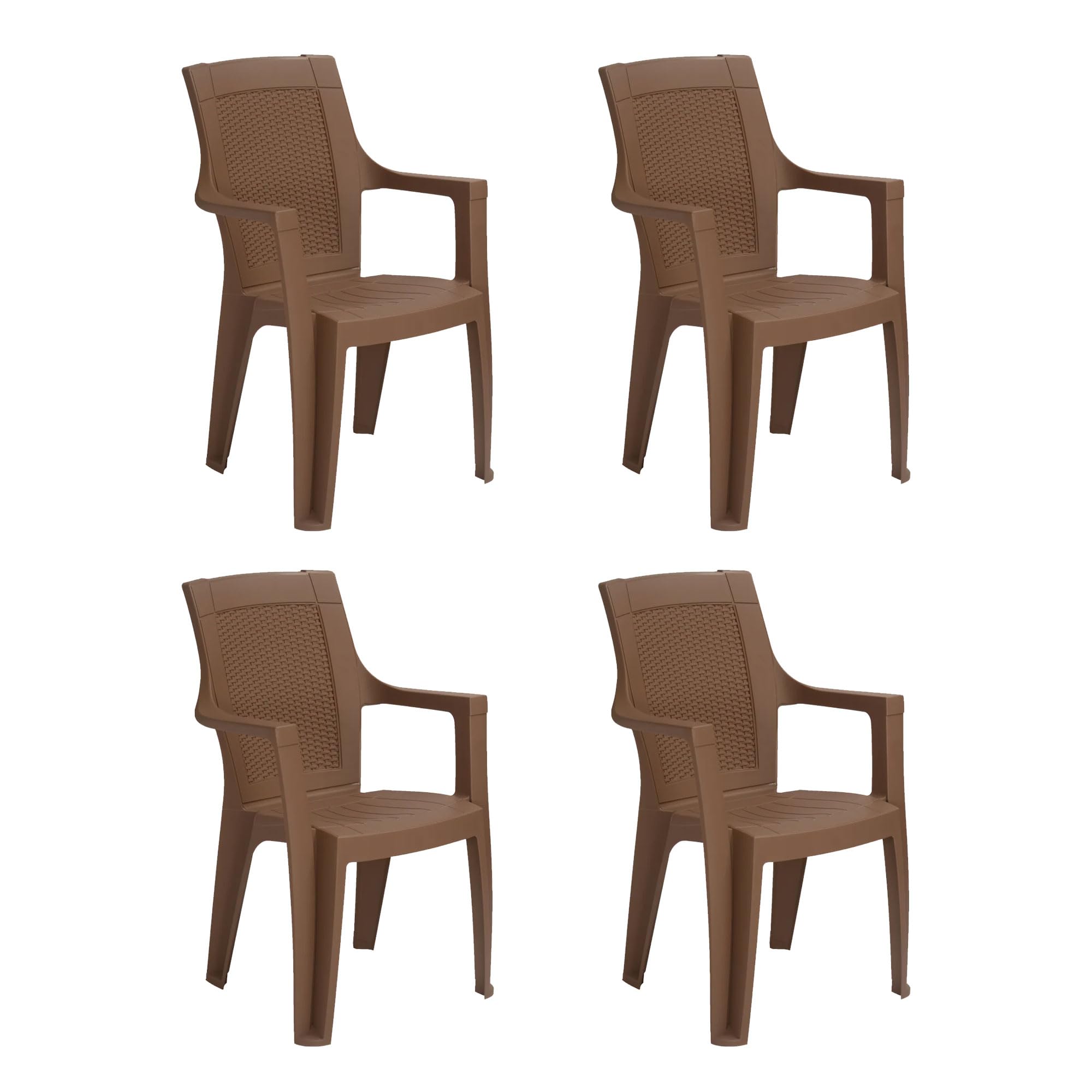 Nilkamal Plastic Chair For Living Room With Arm |Set Of 4 | 3 Year Warranty | For Home, Living Room, Outdoor | Rattan Dark Beige