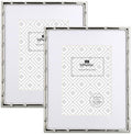 8x10 Bamboo Detail Designs Silver Metal Picture Frame with Mat for 5x7 Set of 2, Narrow Silver Plated Photo Frames 5 x7 Wi