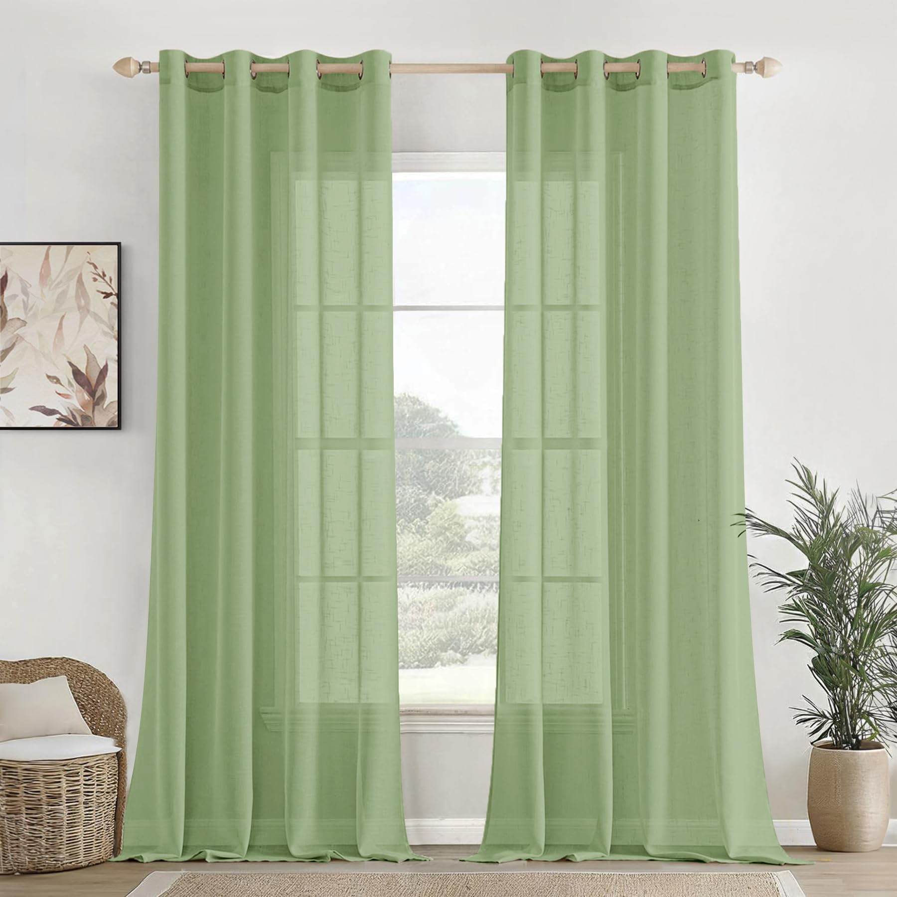 Homemonde Solid Sheer Curtain Set Of 6 Door 7 Feet, Linen Textured Plain Sheer Door Curtain For Home Decor, Hangs Elegantly With