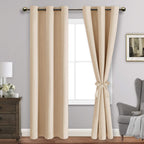 Jiuzhen Beige Blackout Curtains With Tiebacks - Thermal Insulated, Light Blocking And Noise Reducing Grommet Curtain Drapes For Bedroom And Living Room, Set Of 2 Panels, 42 X 84 Inches Long