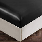 Siinvdabzx 3-Piece Set Satin Full Fitted Sheet & 2 Pillowcase, Black Silky Soft Fitted Bottom Sheet, Wrinkle Free, Fade Resistan