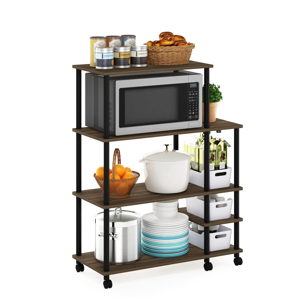 Furinno Turnntube Kitchen Shelf Cart, Columbia Walnut/Black