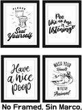 Funny Bathroom Signs (Set of 4 Unframed - 8 x 10 Inches), Bathroom Typography Wall Decor Prints,Black and White Unframed by Mode