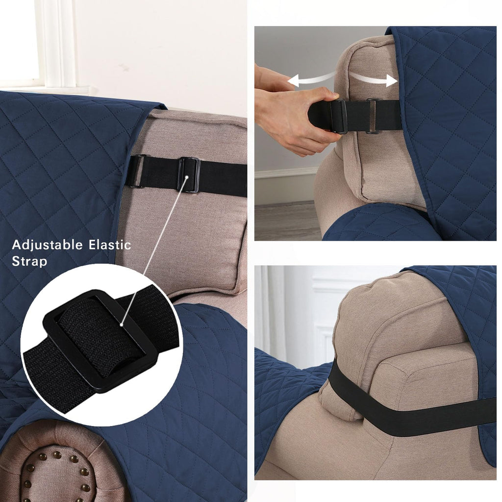 H.Versailtex Reversible Chair Cover For Dogs Pet Water Repellent Sofa Cover Chair Slipcover 2' Thick Strap Slip-Resistant Chair Protector Soft Quilted Seat Width Up To 21'(Armchair, Navy/Beige)