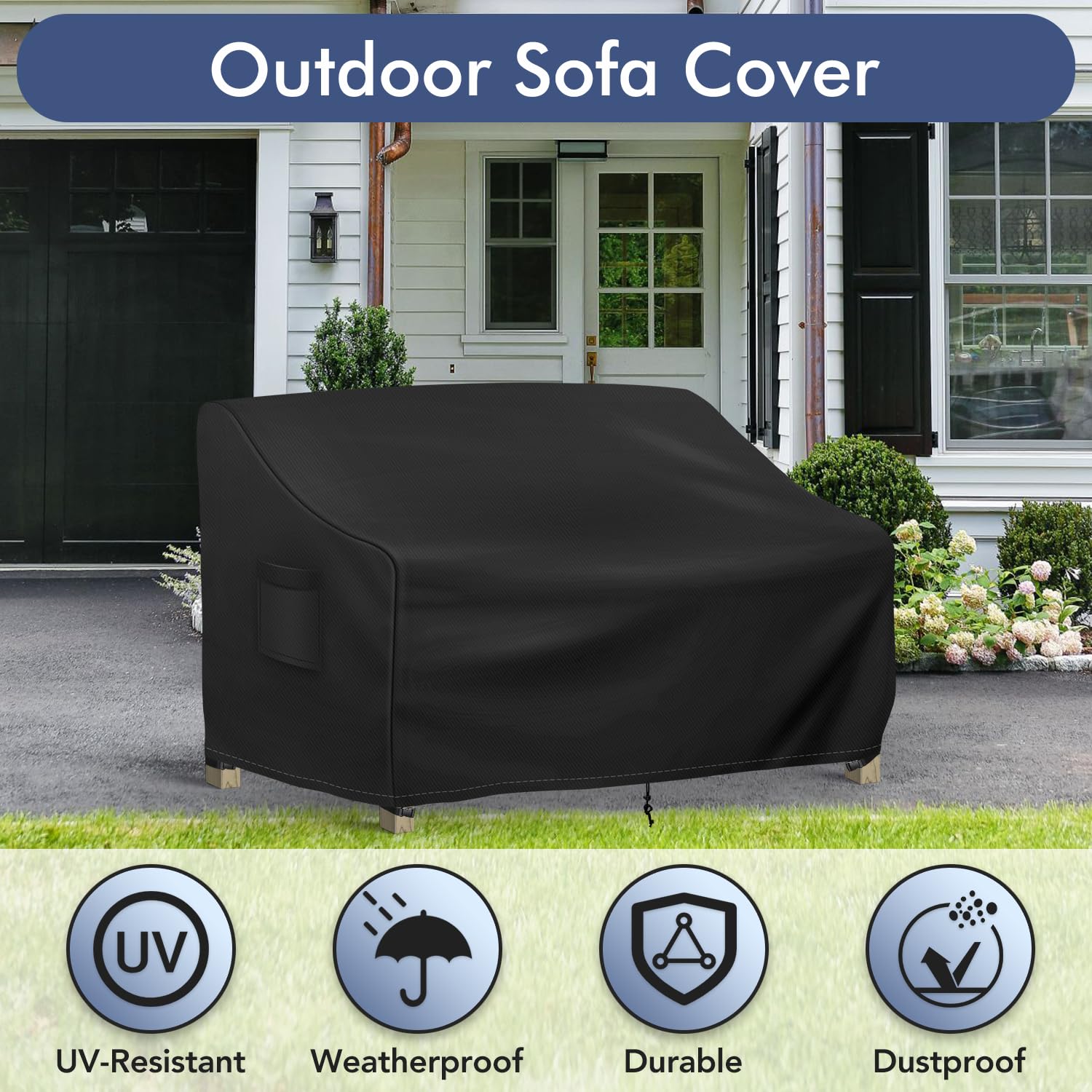 Richwon Outdoor Couch Cover Waterproof, 3-Seater Outdoor Sofa Cover, Patio Furniture Covers With Air Vent And Handles, 78W X 33D