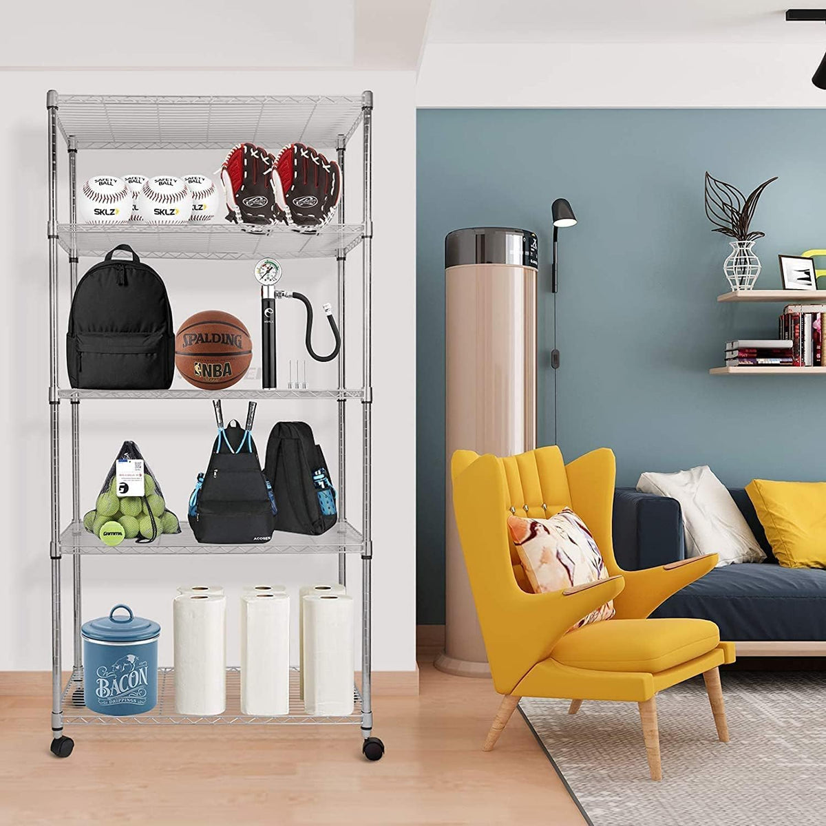 Ipower Simple Deluxe Heavy Duty 5-Tier Shelving Unit, 13.98''D X 35.83''W X 61.02''H Storage Shelving With 1250 Lbs Capacity, Chrome, 2 Pack