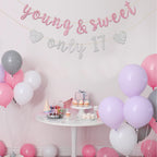 Innoru Young & Sweet Only 17 Banner - Happy 17Th Birthday Party Decor For Girls - Cheers To 17 Years Party Decorations Supplies,