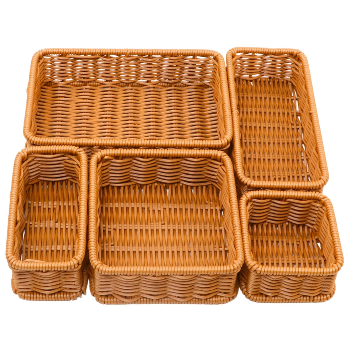 YQQZUM Drawer Organizers Plastic Rattan Storage Trays for Bedroom, Bathroom, Kitchen, Office, Handwoven organizer, Waterproof a