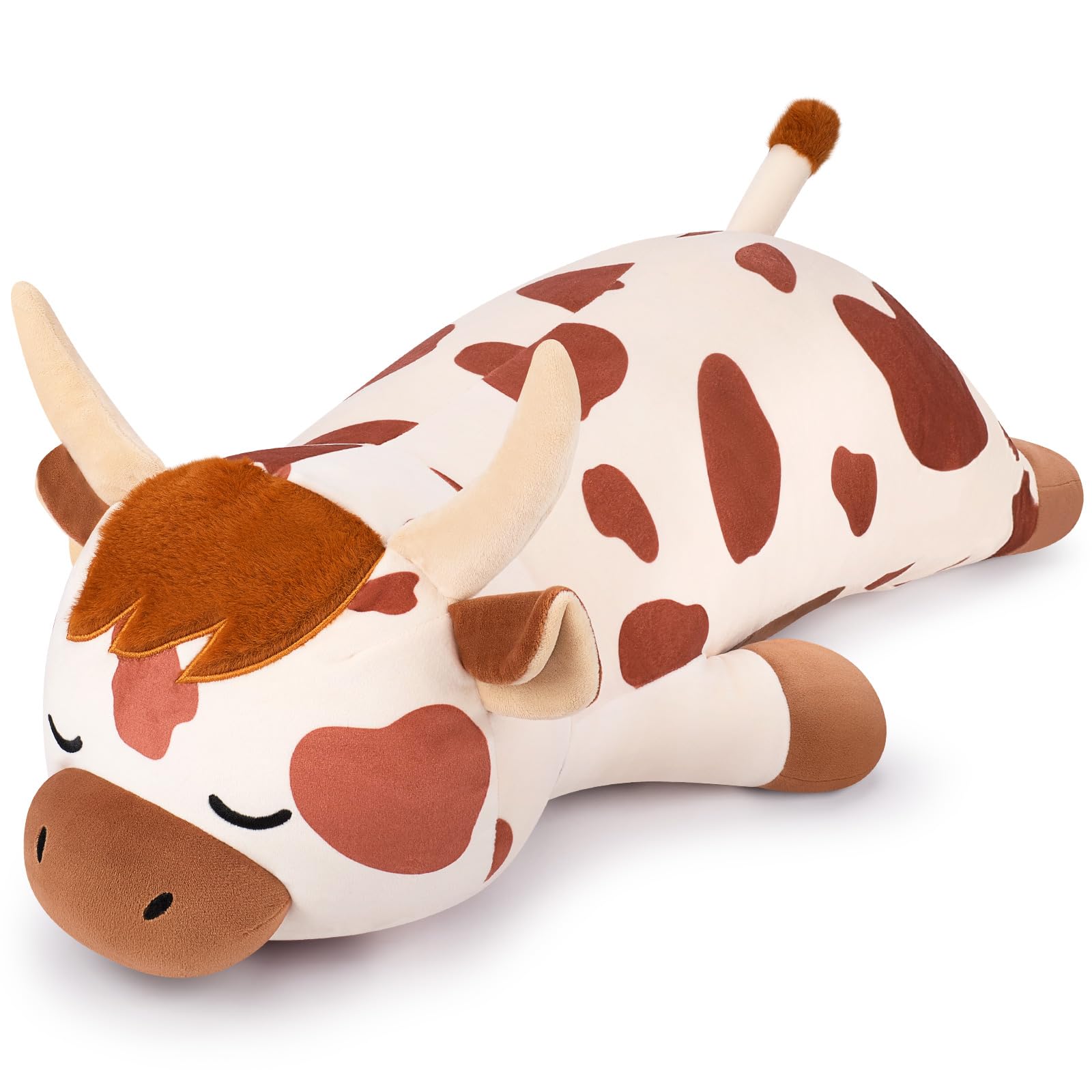 30 Giant Spotted Highland Cow Plush Stuffed Animal-Cute Spotted Highland Cow Plush Body Pillow Plushies, Large Sleeping Cow St