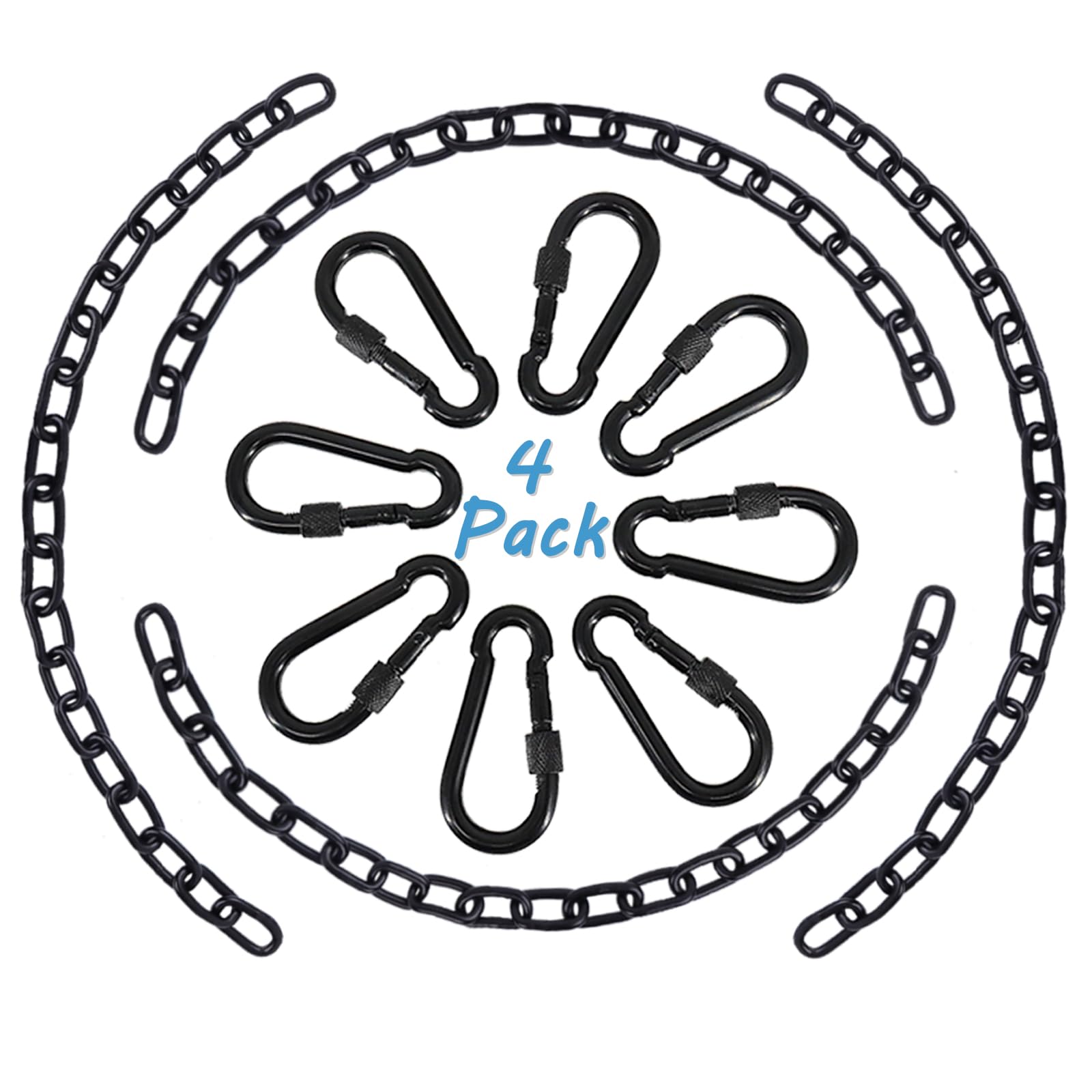 4 Pack 26In Hanging Chair Chain With 8 Carabiners, 440Lb Capacity Hanging Kits Heavy Duty Hanging Chair Hardware For Hammock Swing Hanging Chair Punching Bags Sandbag Indoor Outdoor Yoga Gym (Black)