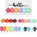 Roowest 5 Pcs Hello Winter Sign Interchangeable Seasonal Sign Spring Summer Fall Tiered Tray Decor 5.9 x 3 Inch Wooden Gloves De