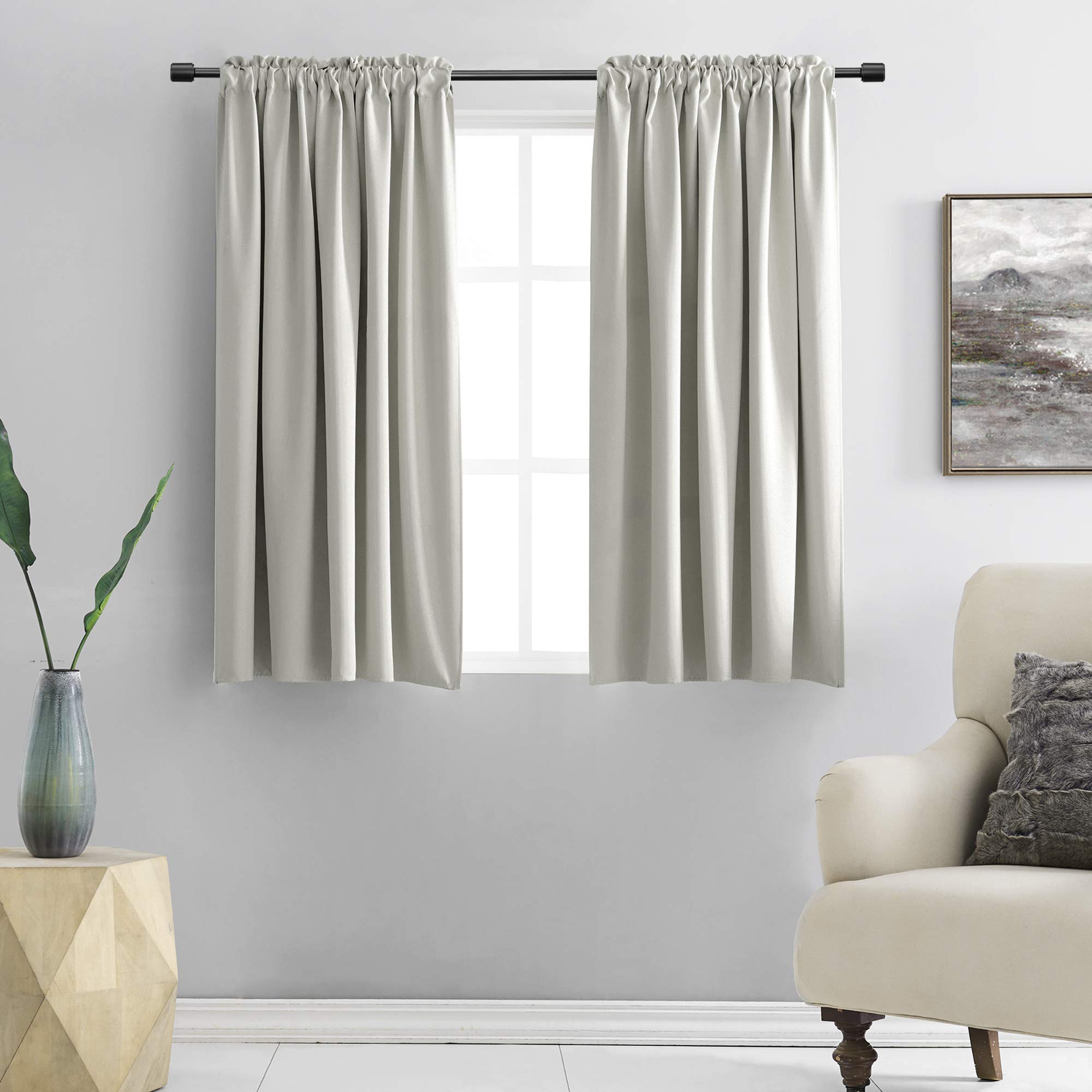 Donren 48 Inch Curtains For Boy'S Room - Room Darkening Thermal Insulated Window Drapes With Rod Pocket For Short Windows (2 Panels,52 X 48 Inch,Light Grey)