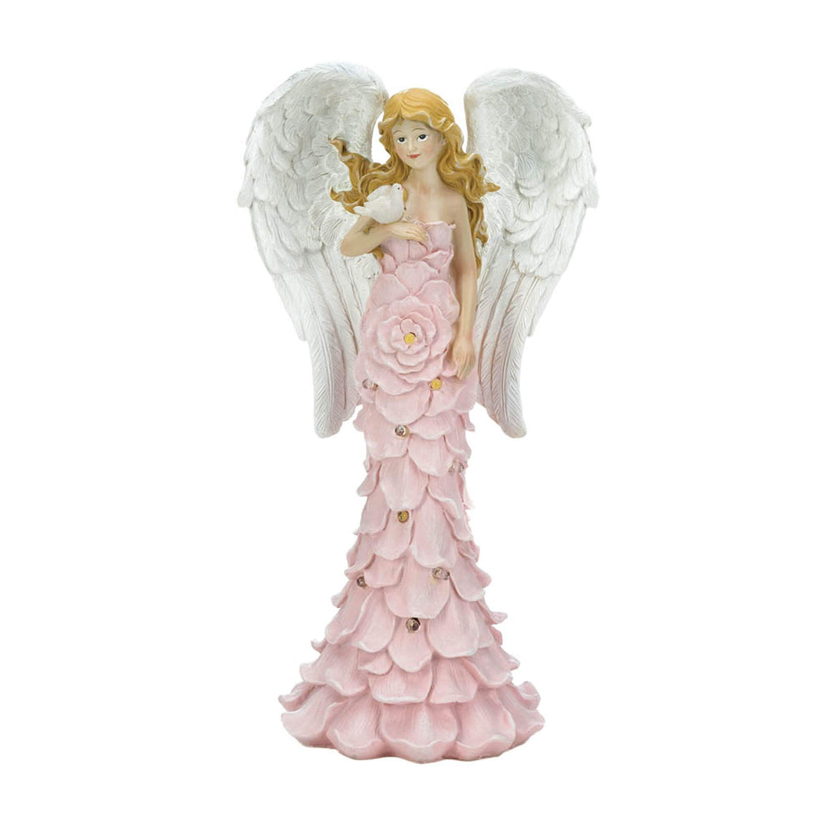Accent Plus 10018518 Solar Powered Pink Rose Angel Statue, Multicolor (Pink Rose Angel)