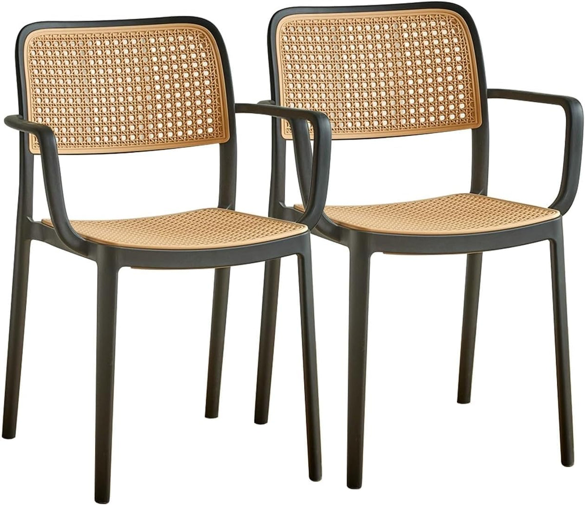 Creative Black Dining & Caf Chair  Trendy Rattanstyle Design With Arm Support, Ideal For Restaurants And Home Use (Pack Of 2)