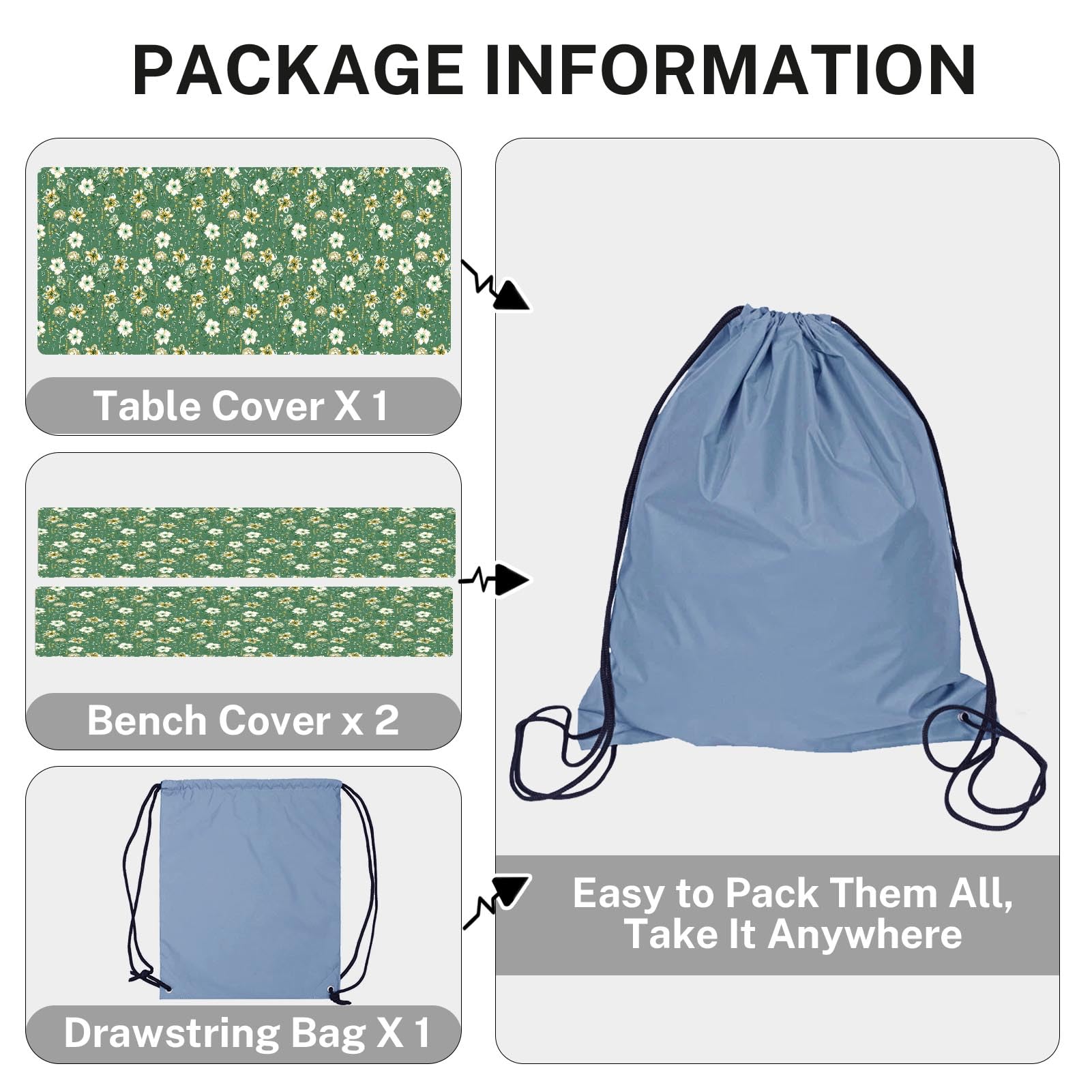 Britown Picnic Table Cover With Bench Covers Elastic Edges, Green Flower Fitted Table Cover, Outdoor Patio Camping Essentials 72