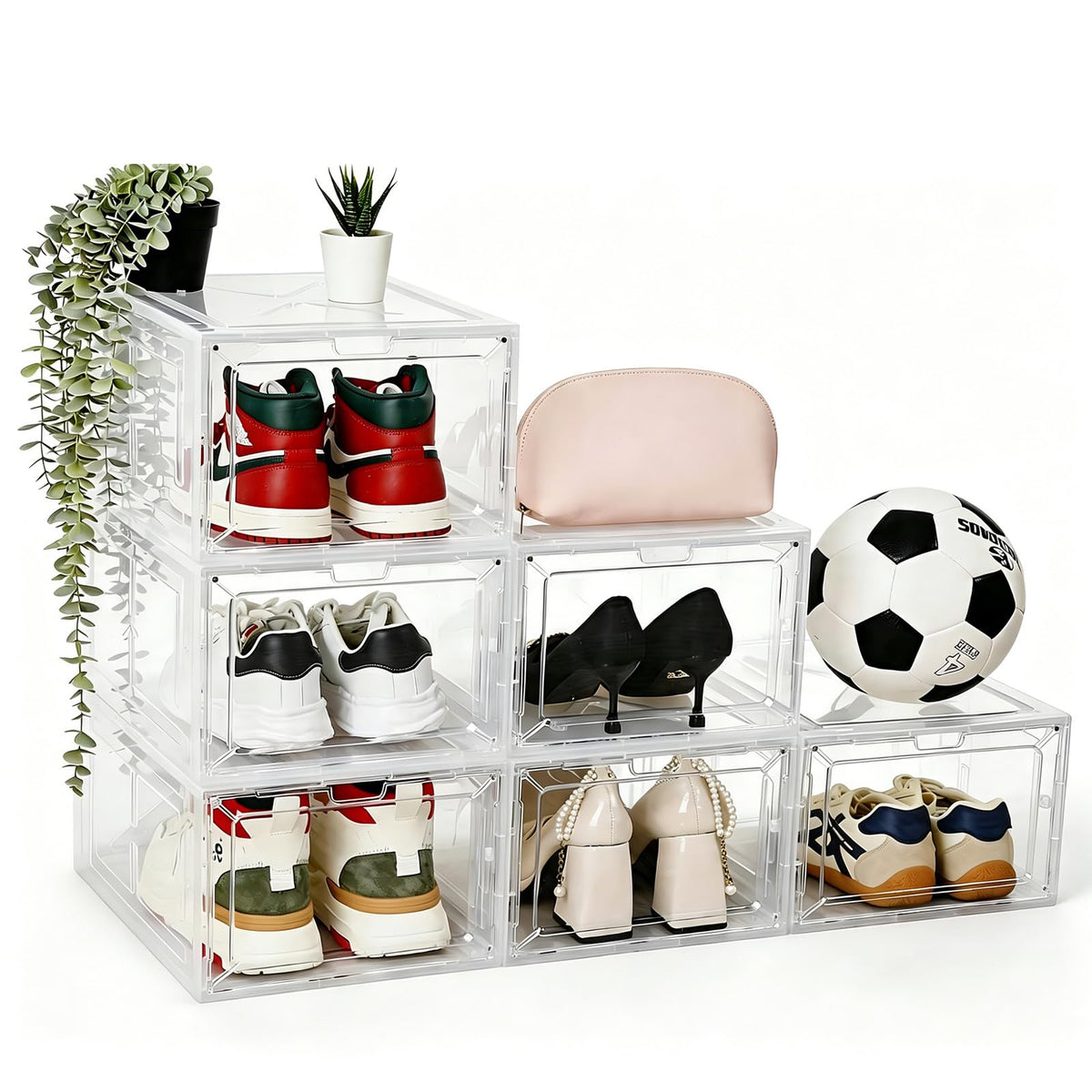 Fraphil Clear Shoe Storage Boxes,2026 2nd Gen Thickened Hard Plastic Stackable Organizer with Magnetic Door,Folding Shoe Racks f