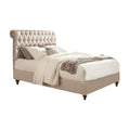 Benjara Wooden California King Size Bed with Button Tufted Headboard, Beige