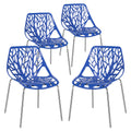 Bonnlo Modern Stackable Chair Set of 4 Kitchen Dining Chair Birch Sapling Comfy Chairs for Indoor Use (Blue)