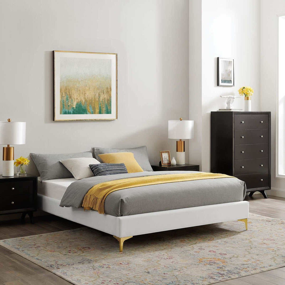 Modway Mod6306Whi Sutton Full Performance Velvet Bed Frame, White