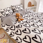 Clothknow Black White Queen Comforter Set 3Pcs Heart Shaped Bedding Comforter Sets Love Kawaii Queen Comforter Black Queen Size