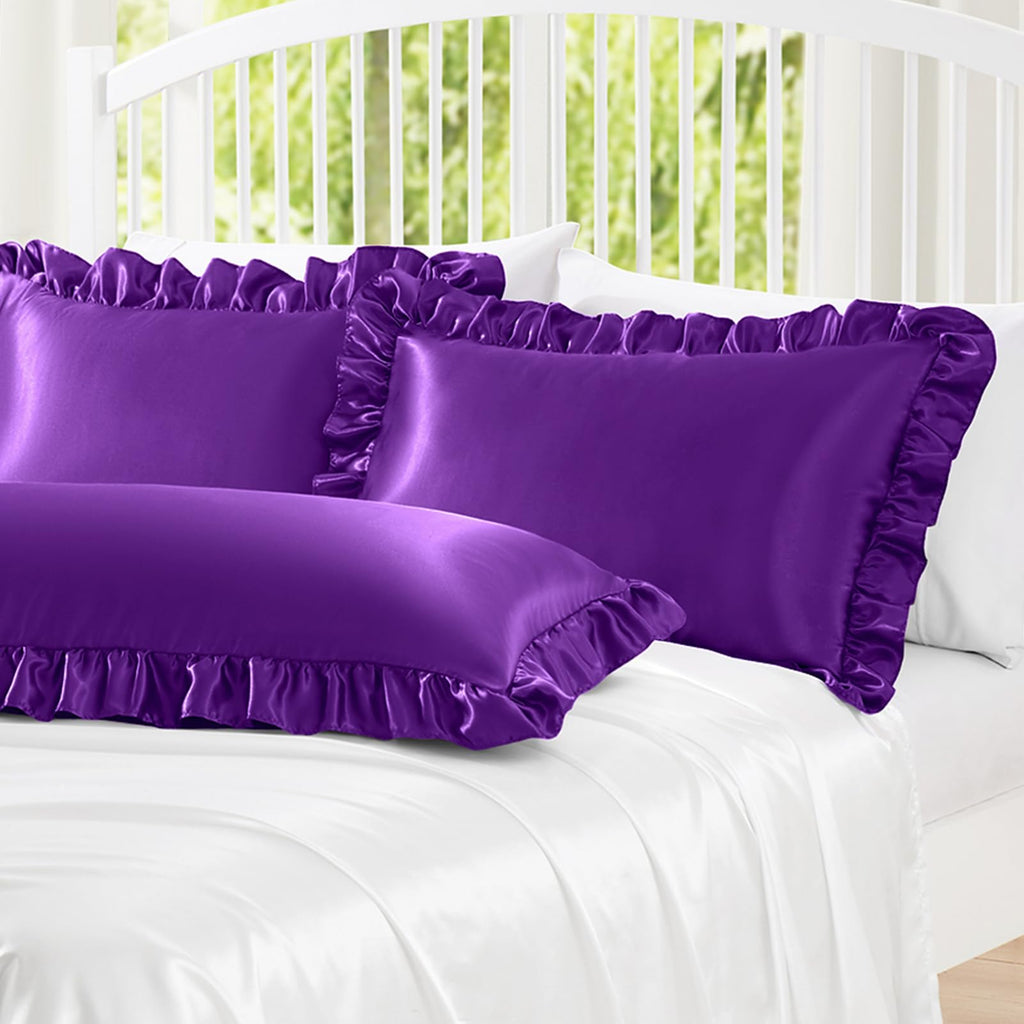 Homiest Ruffle Satin Pillowcase For Hair And Skin, Standard Size Satin Pillow Covers Silky Pillow Cases Set Of 2, Satin Ruffled