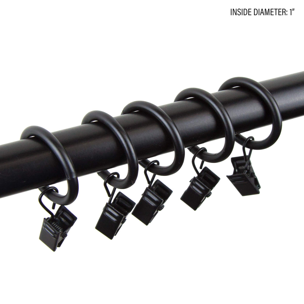 Rod Desyne 10 Count 1-Inch Curtain Rings With Clip For Windows, Black