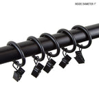 Rod Desyne 10 Count 1-Inch Curtain Rings With Clip For Windows, Black