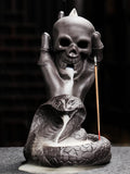 HaisWonsa Skull Snake Incense Burner Holder - Backflow Waterfall Cone Incense Holder, Ceramic Unique Skeleton Incense Burner wit